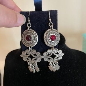 Silver Tone & Red Earrings